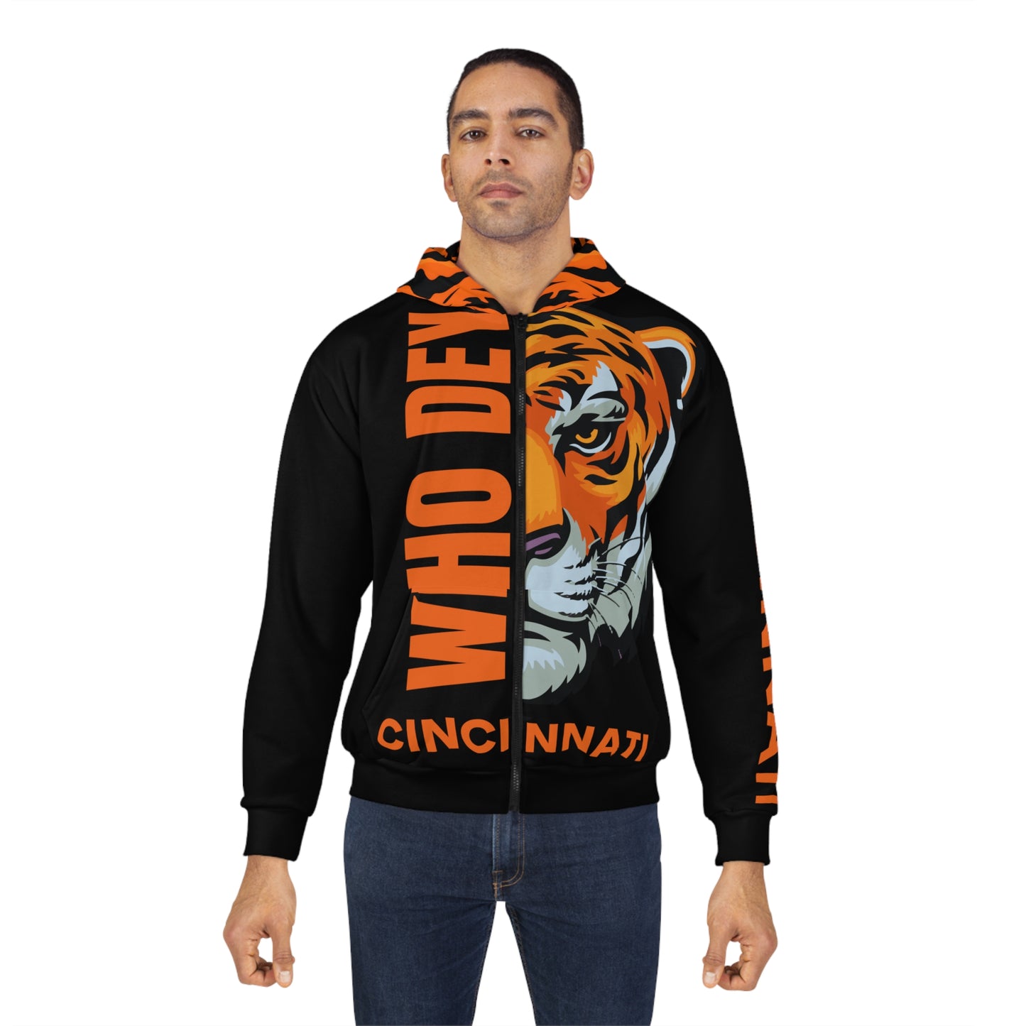 Who Dey (Black) Zipper Hoodie Personalized