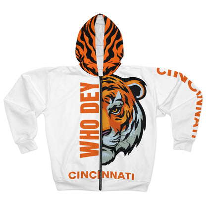 Who Dey (White) Zipper Hoodie