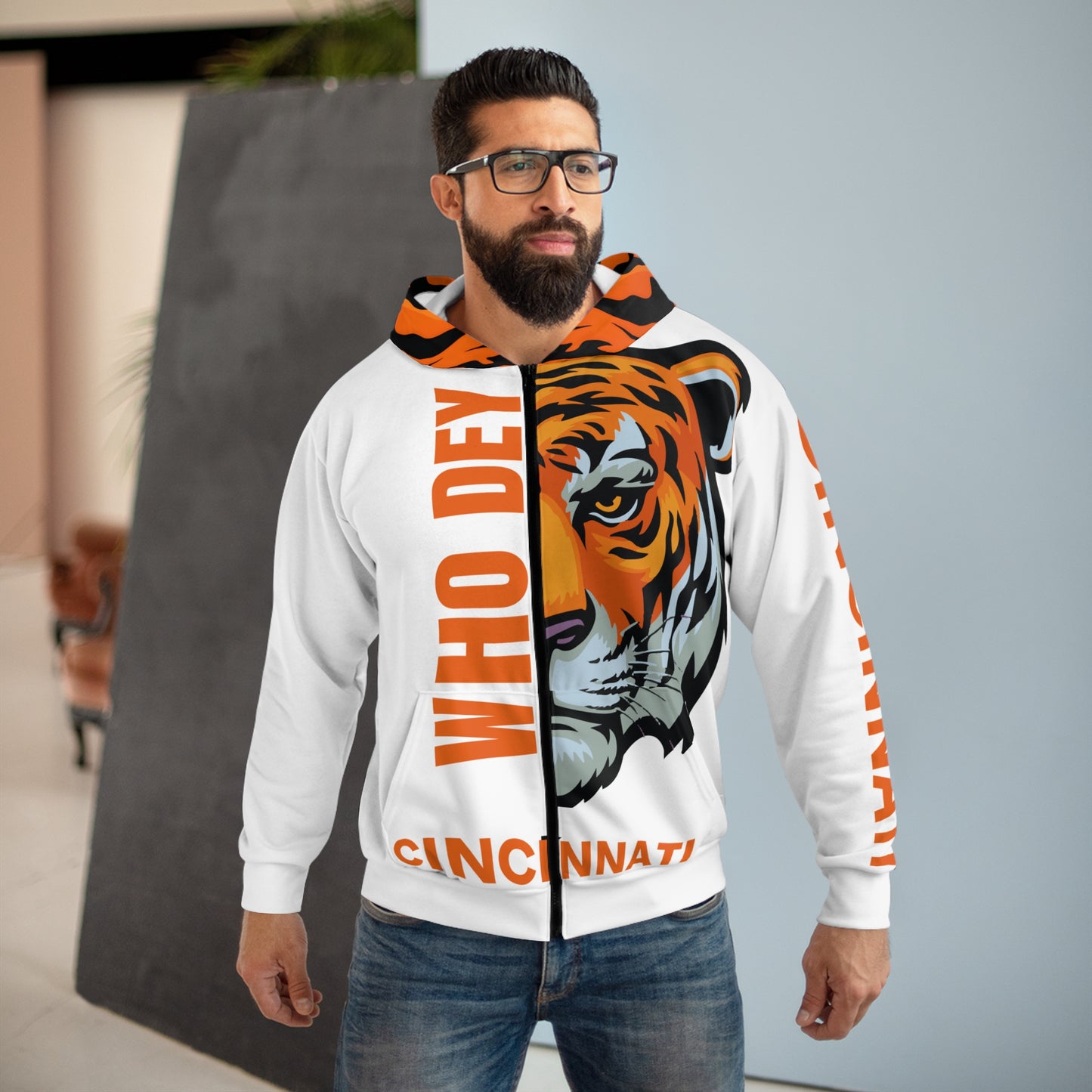 Who Dey (White) Zipper Hoodie