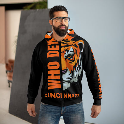 Who Dey (Black) Zipper Hoodie Personalized