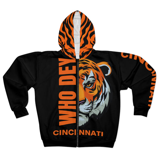 Who Dey (Black) Zipper Hoodie Personalized