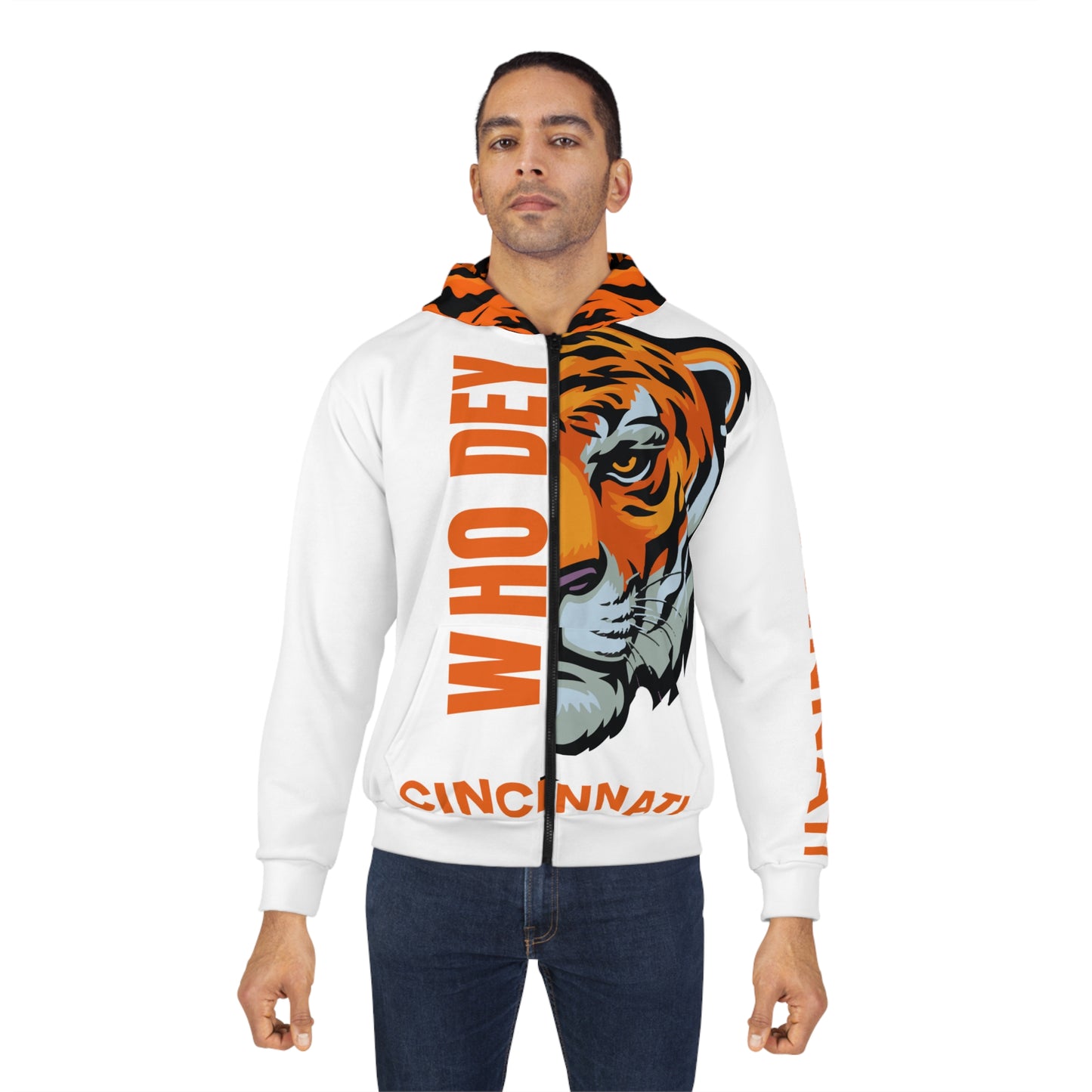 Who Dey (White) Zipper Hoodie