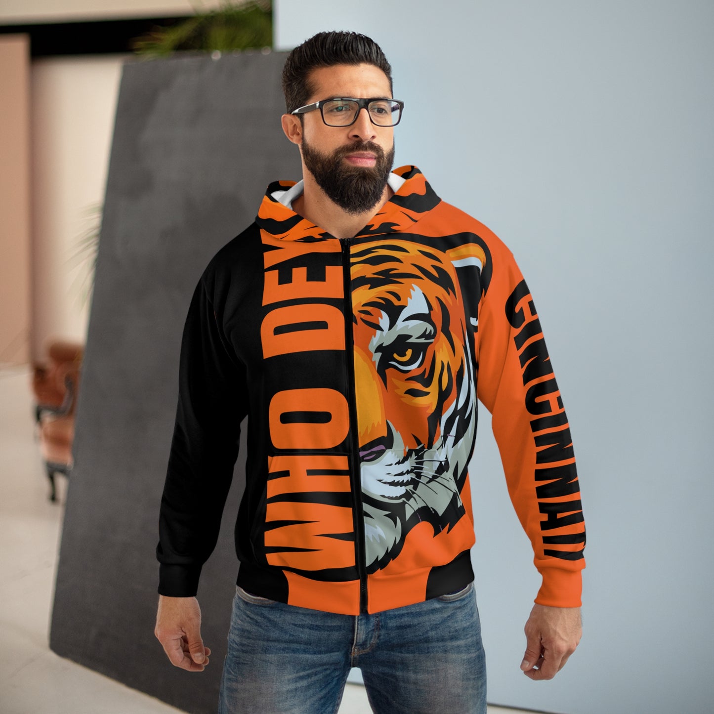 Who Dey (ORANGE/BLACK) Zipper Hoodie